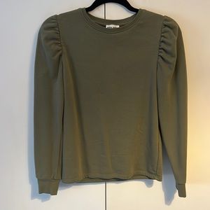 Olive sweatshirt with puff sleeves